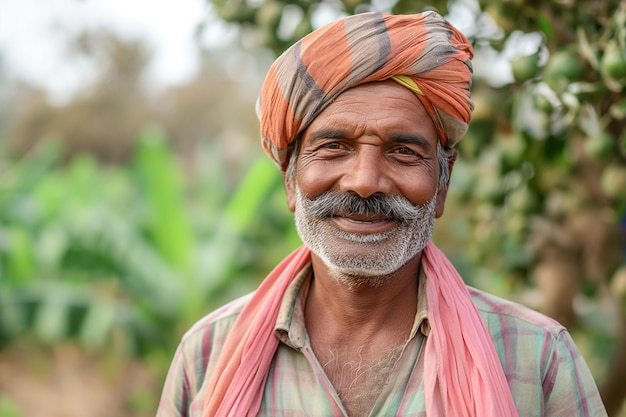 Happy Indian farmer man with charming eyes portrait with costume