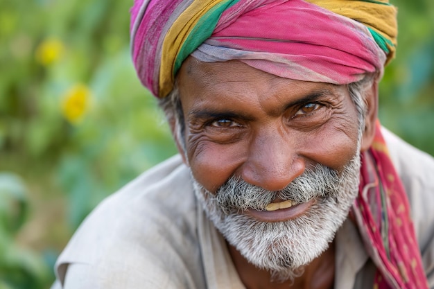 Happy Indian farmer man with charming eyes portrait with costume