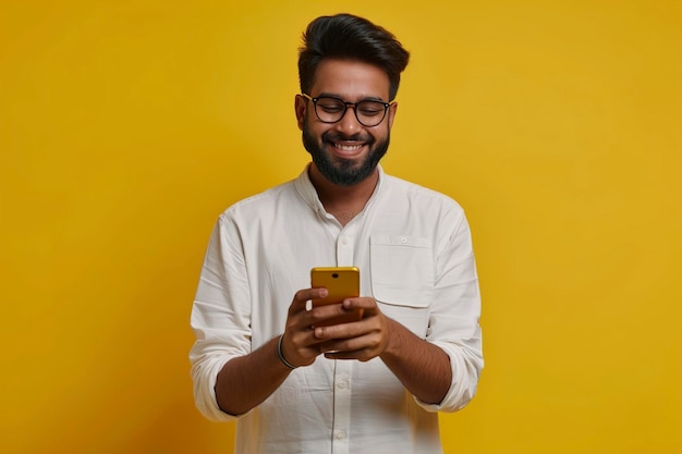 A Happy indian young man using cell phone