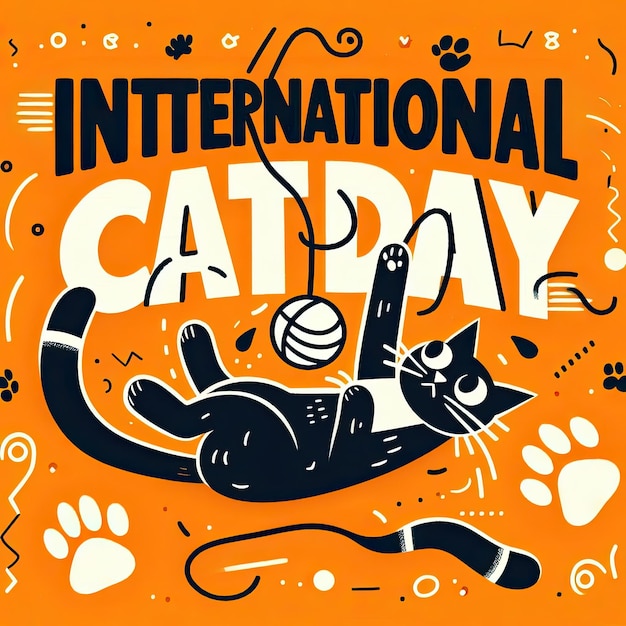 Happy International Cat Day 8th August Adopt me Greeting or invitation card vector design Cute playi