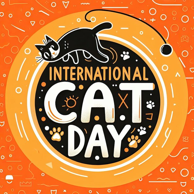 Photo happy international cat day 8th august adopt me greeting or invitation card vector design cute playing cat in vintage cartoon style vector illustration