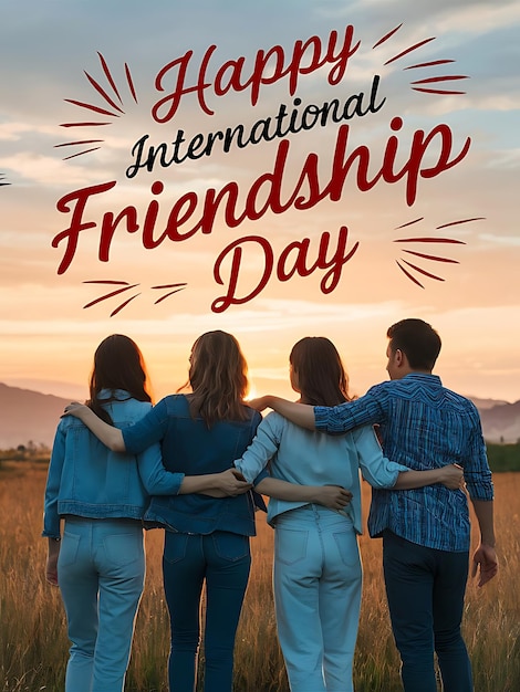 Photo happy international friendship day greeting back view of the friends group