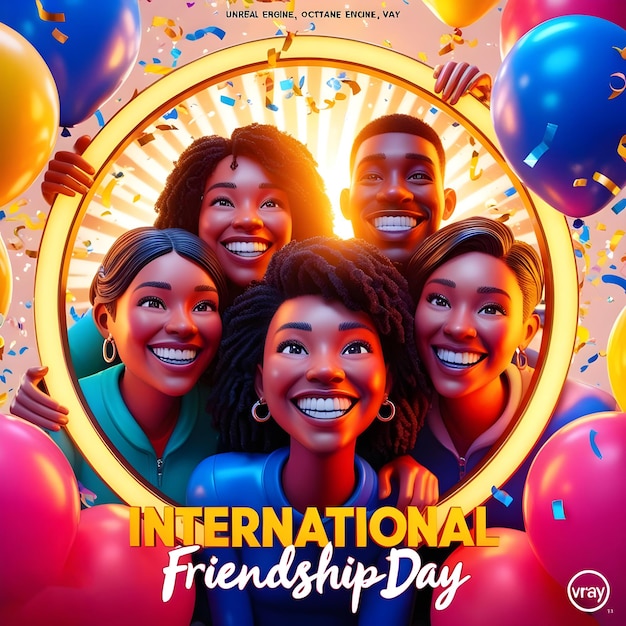 Happy International Friendship Day Portrait of friends smiling Illustration