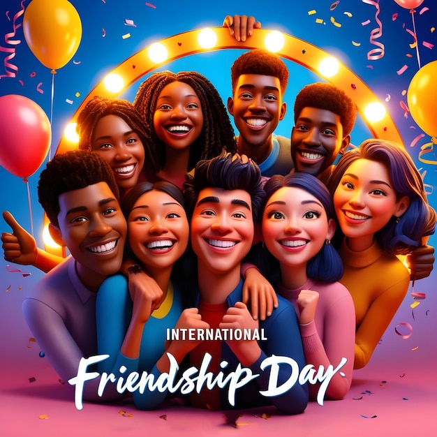 Happy International Friendship Day Portrait of friends smiling Illustration