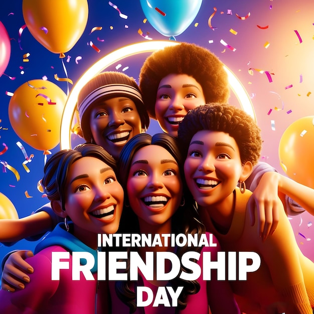 Happy International Friendship Day Portrait of friends smiling Illustration