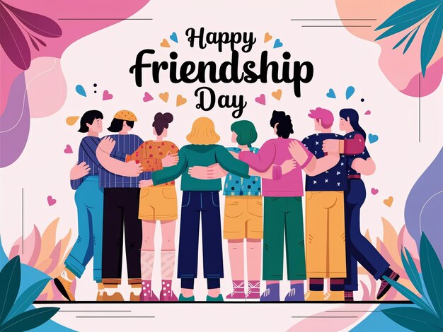 Happy International Friendship Day Vector Illustration Design Back View of Friends Group