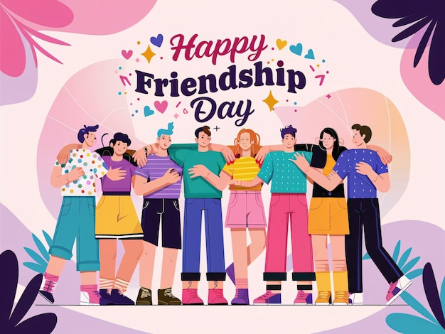 Happy International Friendship Day Vector Illustration Design Back View of Friends Group