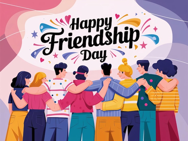 Happy International Friendship Day Vector Illustration Design Back View of Friends Group