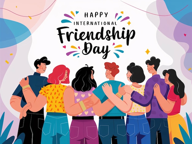 Happy International Friendship Day Vector Illustration Design Back View of Friends Group