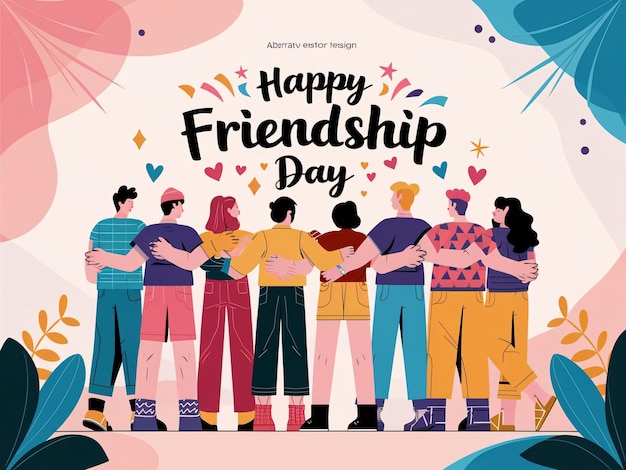 Happy International Friendship Day Vector Illustration Design Back View of Friends Group