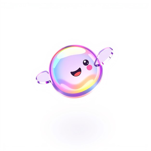 Happy iridescent bubble character with arms waving