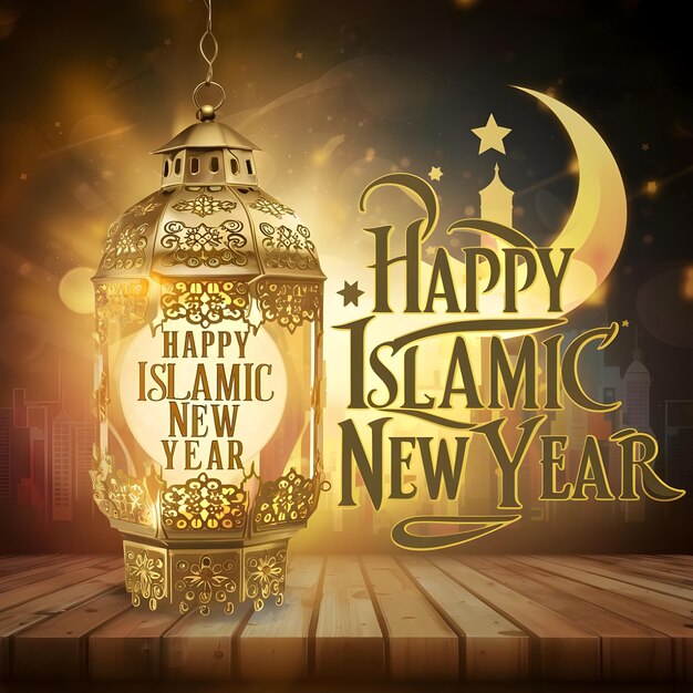 Happy Islamic New Year Islamic greeting Arabic calligraphy with Arabian illustration