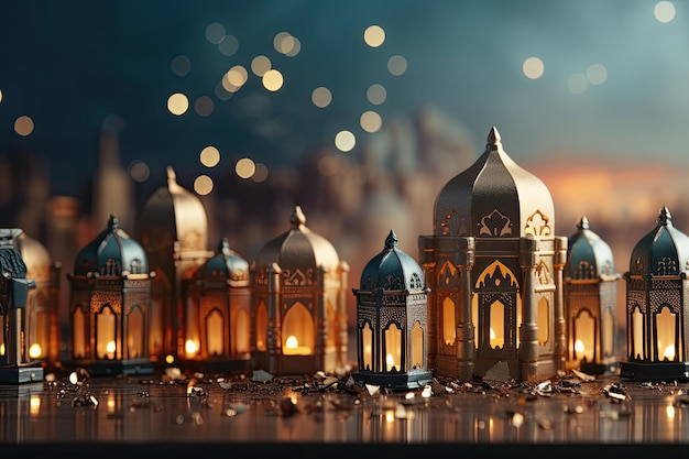 Happy islamic new year luxury mosque and lantern