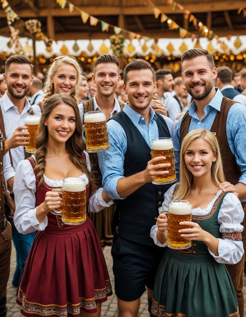 Photo happy it people at oktoberfest