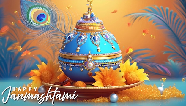 Happy Janmashtami Banner Template Traditional Poster Design for Hindu Festival Shree Krishna