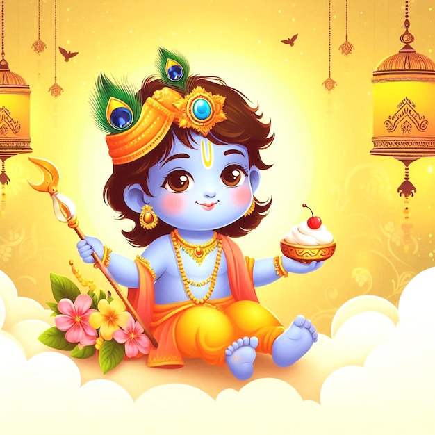 Happy janmashtami festival of india cute krishna