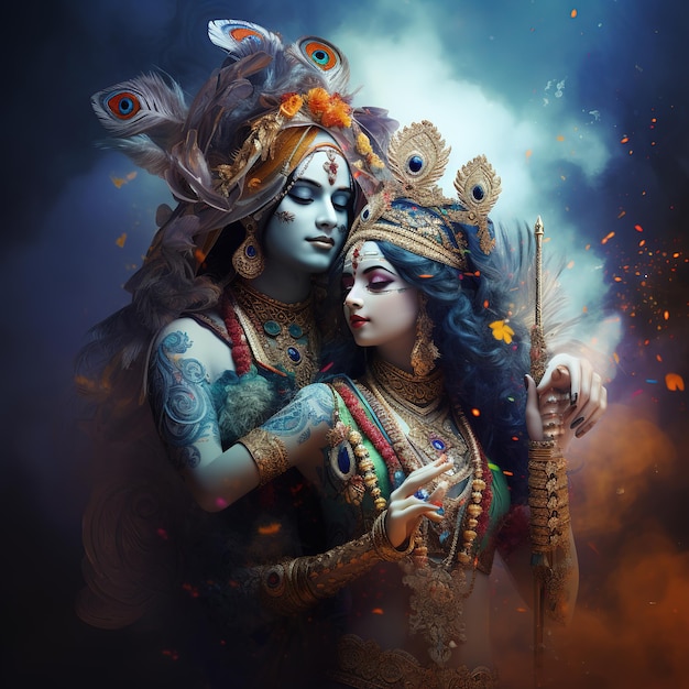 Happy janmashtami Lord Radha Krishna Digital Poster Generative Ai