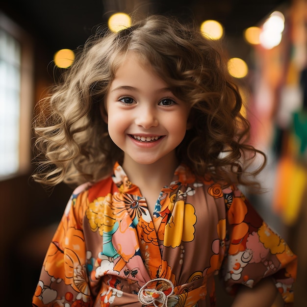 happy japanese girl wearing kimono dress