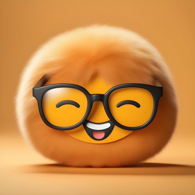 Happy amp Joyful Fluffy Emoji with Glasses Gentle Emojic Reaction on Muted Orange Background