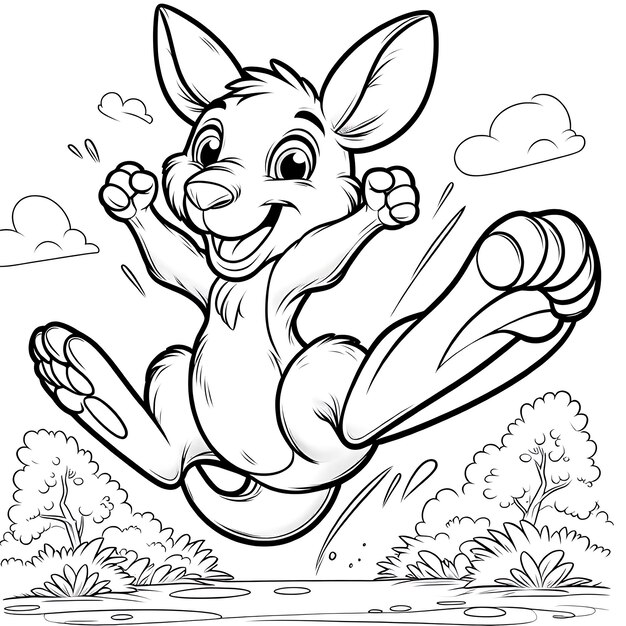 Photo happy kangaroo coloring page for kids