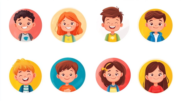 Photo happy kids avatars smiling boy and girl