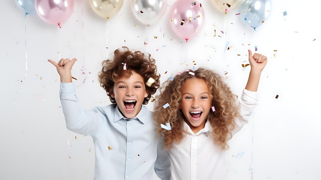 Photo happy kids celebrating new years party with copy space