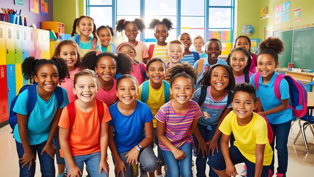 Photo happy kids at elementary school