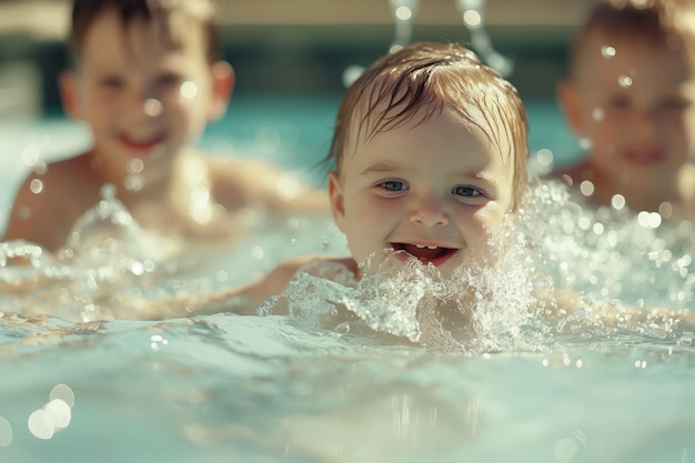 Happy kids playfully enjoying a sunny day in the water