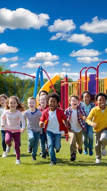 Happy kids playing together in the park