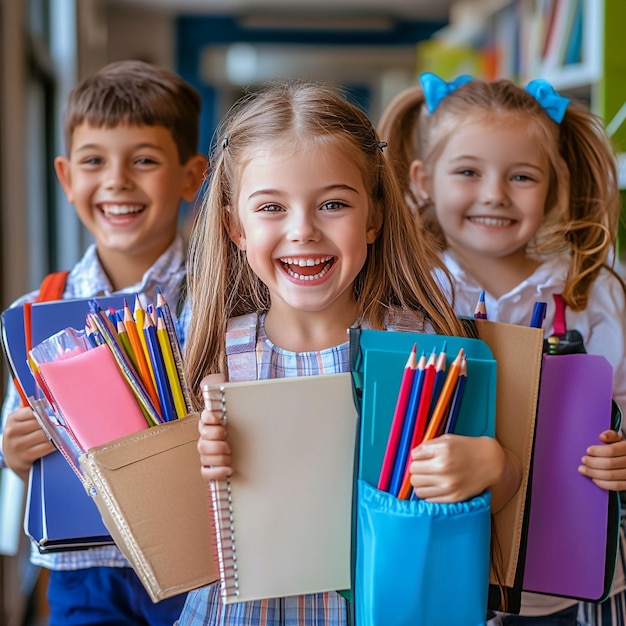 Happy Kids with School Supplies