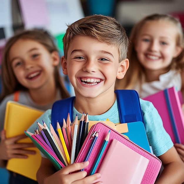 Happy Kids with School Supplies