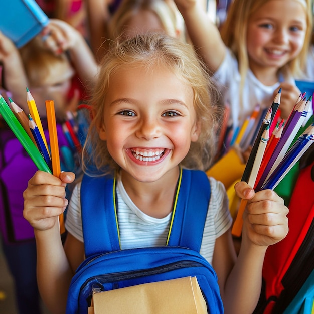 Happy Kids with School Supplies