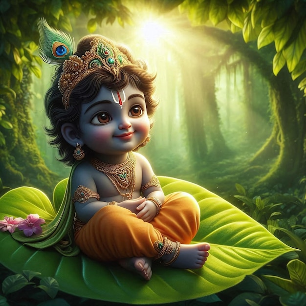 happy krishna janmashtami ai generated images with little cute krishna