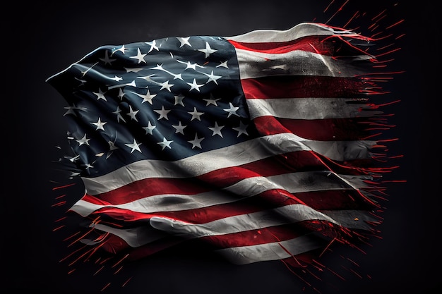 Happy labor day America usa flag wrinkled on dark background 3d render Generative Ai