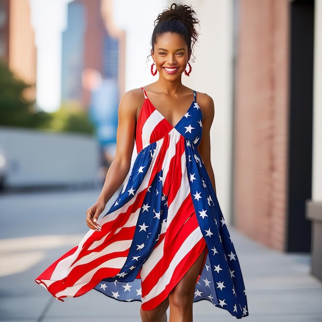 Happy Labor day American female male worker with American flag