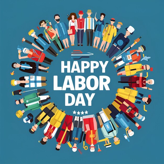 Happy Labor Day Diverse Professions Celebrating Together