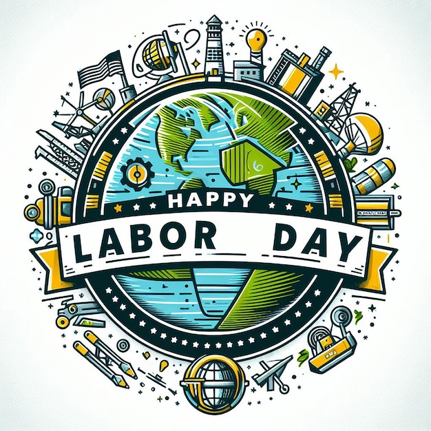 Happy Labor Day lettering with glob