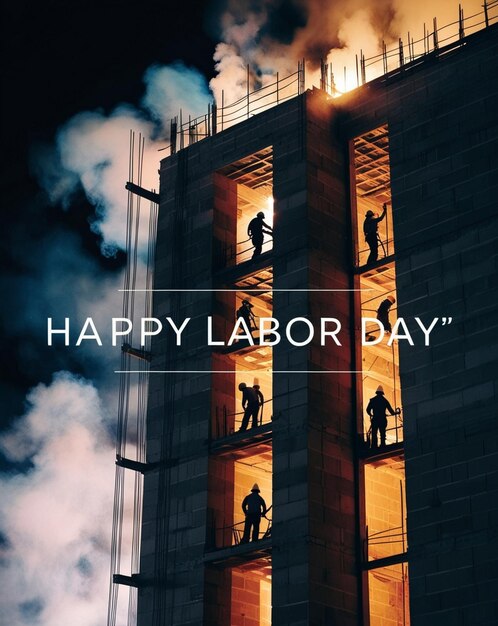 Photo happy labor day poster on construction site