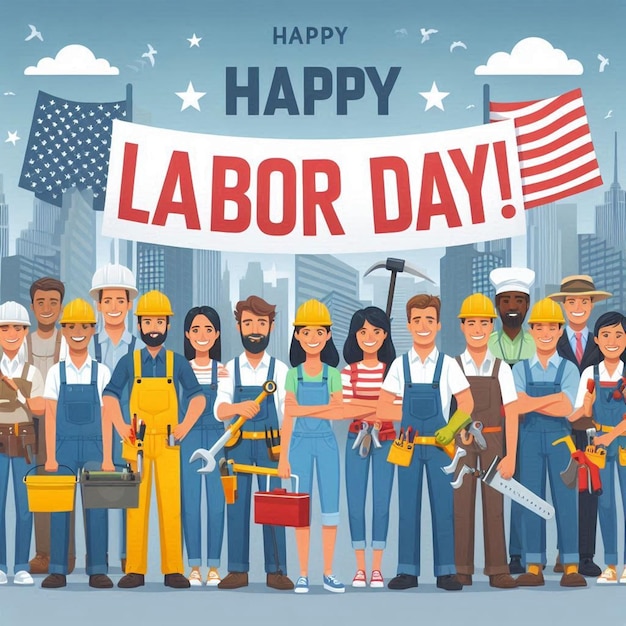 Happy labor day poster illustrations