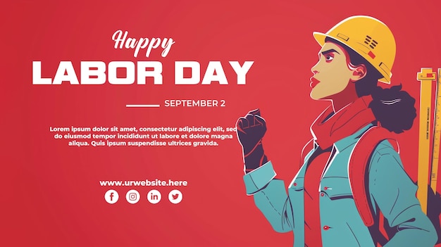 Happy Labor Day social media post banner or background PSD template for USA Labor Day