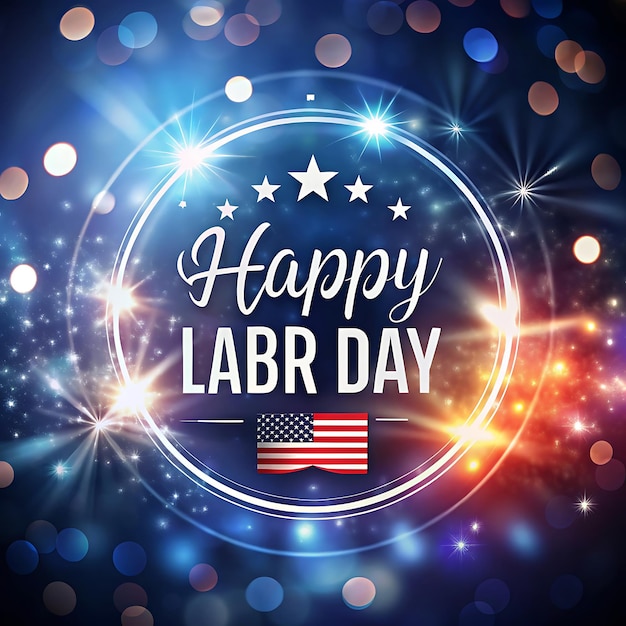 happy labor day with american flag and stars on dark background