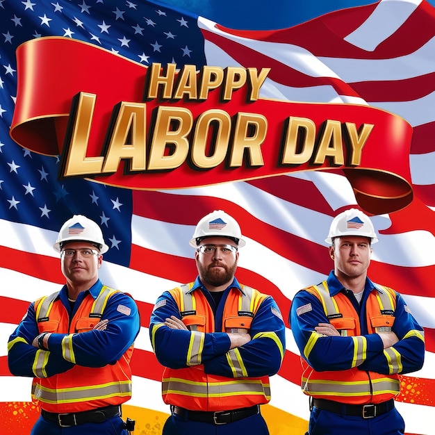 Happy Labor Day  with American flag stars and worker jpeg picture high regulation