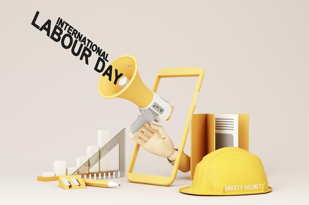 Happy Labour Day concept 1st May International labor day concept Labor safety and right at Workplace World Day for Safety and Health at Work concept Safety first for worker 3d rendering