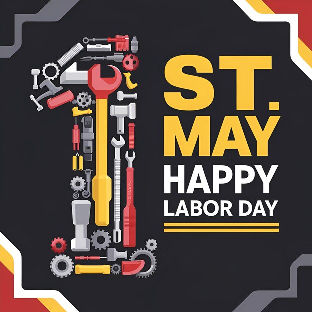 Happy Labour Day concept colorful tools and equipment symbolizing labor and work