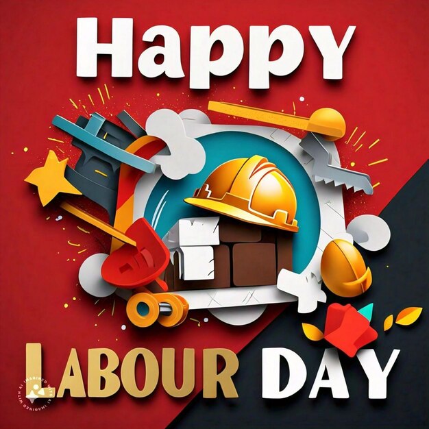 happy labour day poster hard hat construction tools to labour holiday