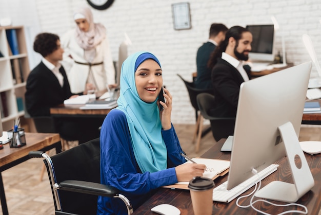 Happy Lady Makes Business Call Customer Support.