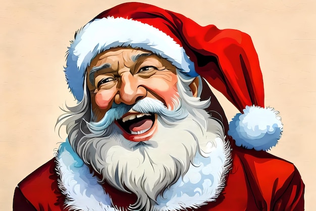 Happy laughing Santa Claus Retro painting style generative AI illustration for Christmas