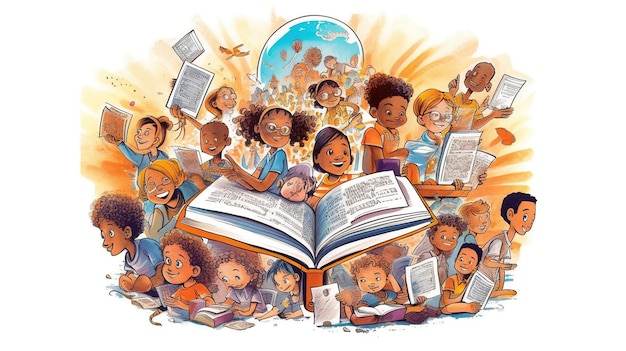 Happy Literacy Day Young People celebrate Literacy Day by reading books Ai Generated