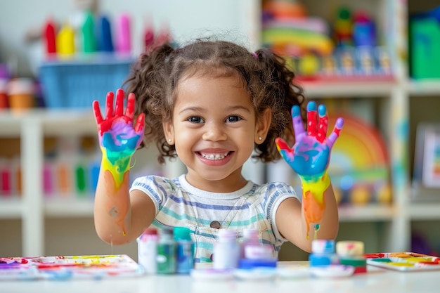 Happy Little Artist with Colorful Hands