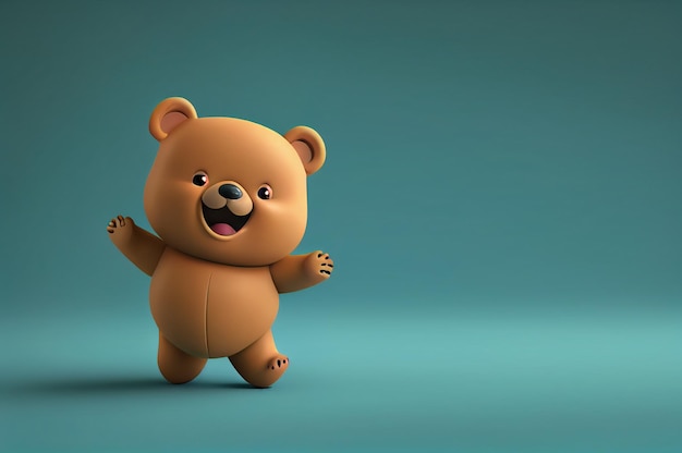 Happy little bear character 3D rendering